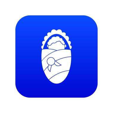 Yeni doğan bebek battaniye simgesi dijital mavi sarılmış