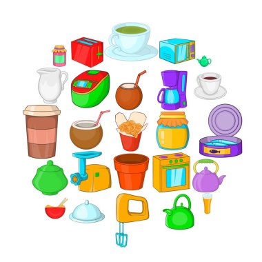 Mutfak eşyaları Icons set, karikatür tarzı