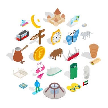 Europe Icons set, izometrik stil rahatlatıcı