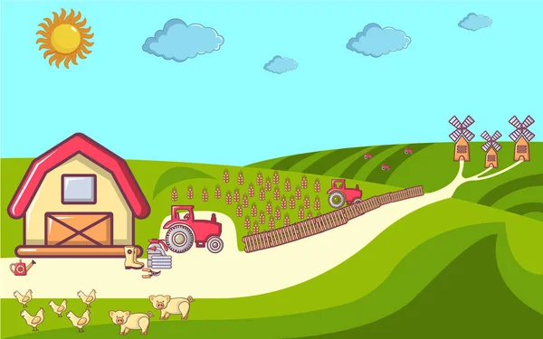 Banner conceito de fazenda, estilo dos desenhos animados —  Vetores de Stock