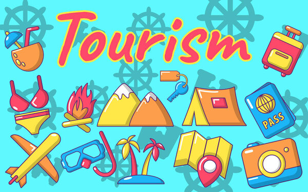 Tourism concept banner, cartoon style
