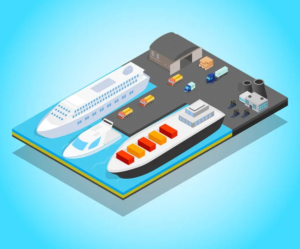 Spanduk konsep dermaga, gaya isometrik - Stok Vektor