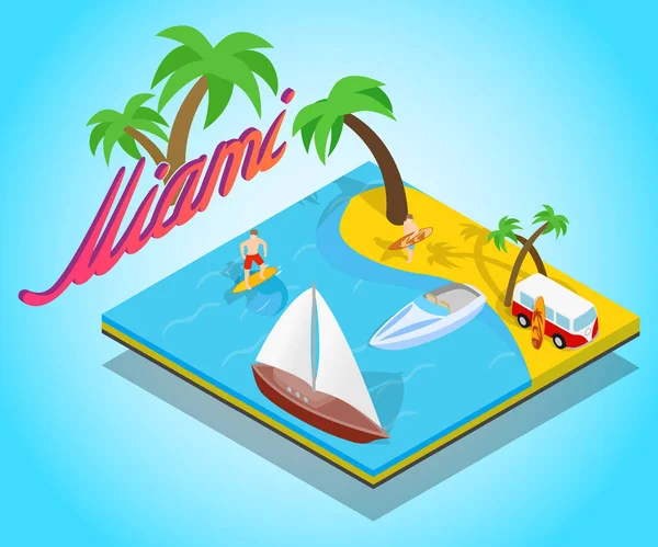 Banner concepto playa Miami, estilo isométrico — Vector de stock