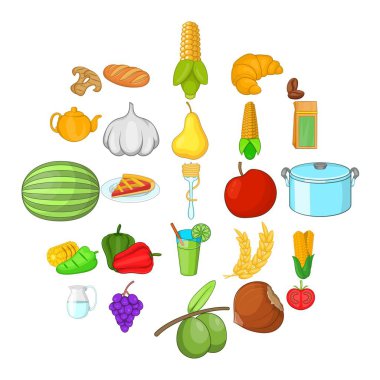 Vejetaryen mutfağı Icons set, karikatür tarzı