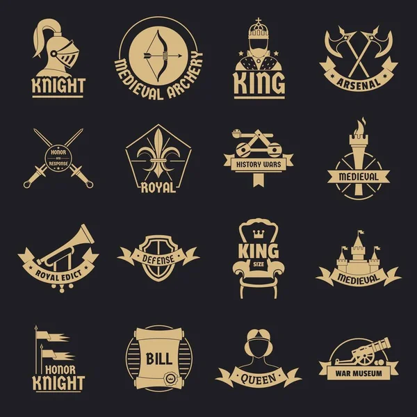 Knight medieval logo icons set, simple style — Stock Vector