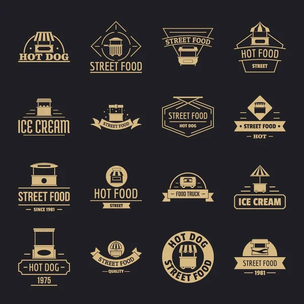 Utcai élelmiszer logó ikonok beállítása, egyszerű stílus — Stock Vector