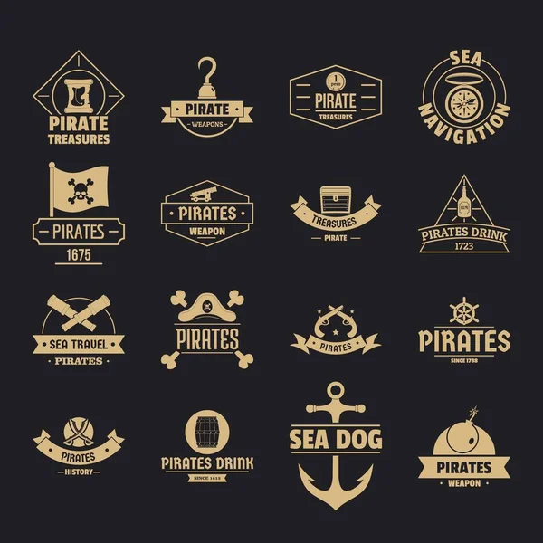 Pirate logo icons set, simple style — Stock Vector