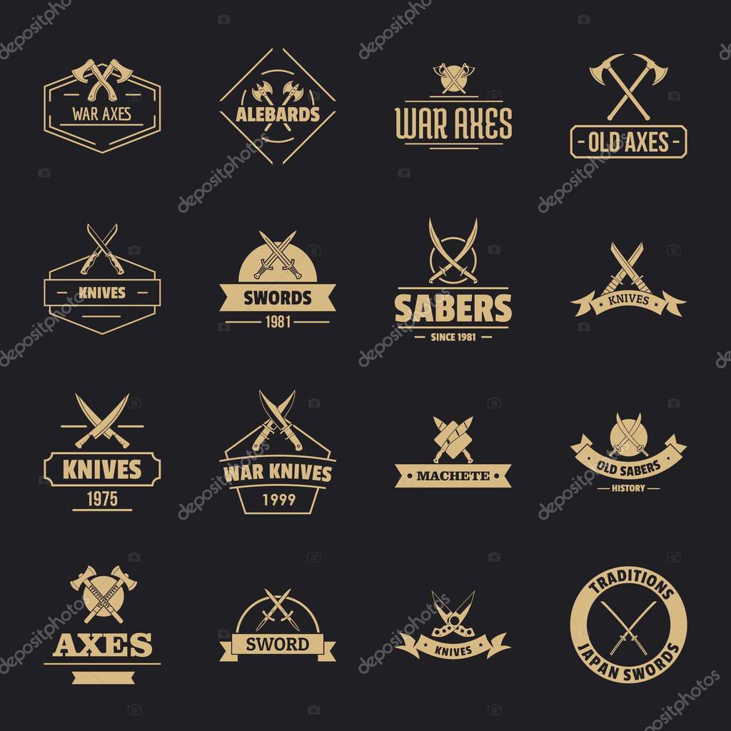 Steel arms logo icons set. Simple illustration of 16 steel arms logo vector icons for web