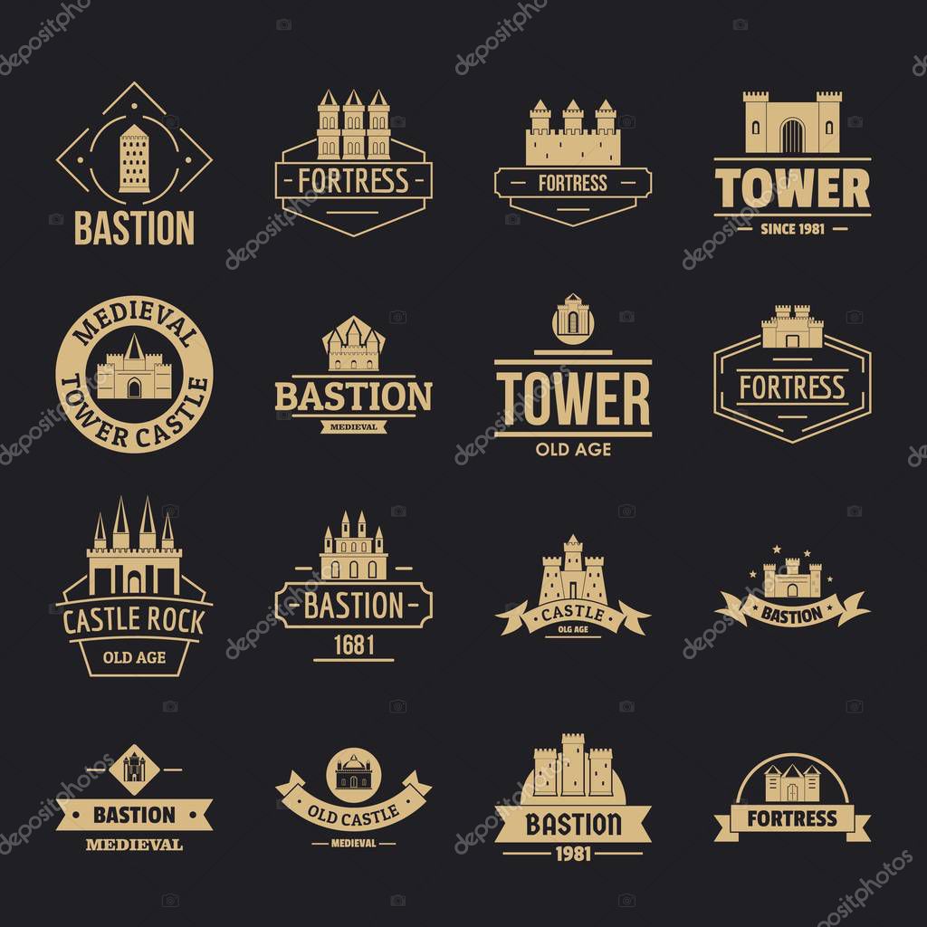 Towers castles logo icons set. Simple illustration of 16 towers castles logo vector icons for web