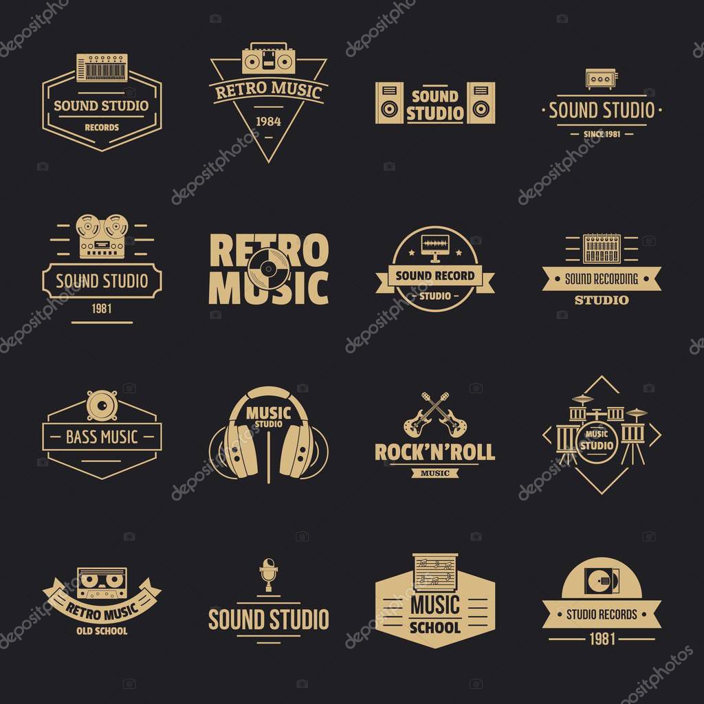 Music studio logo icons set. Simple illustration of 16 music studio logo vector icons for web