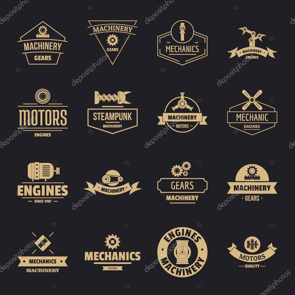 Mechanics logo icons set. Simple illustration of 16 mechanics logo vector icons for web