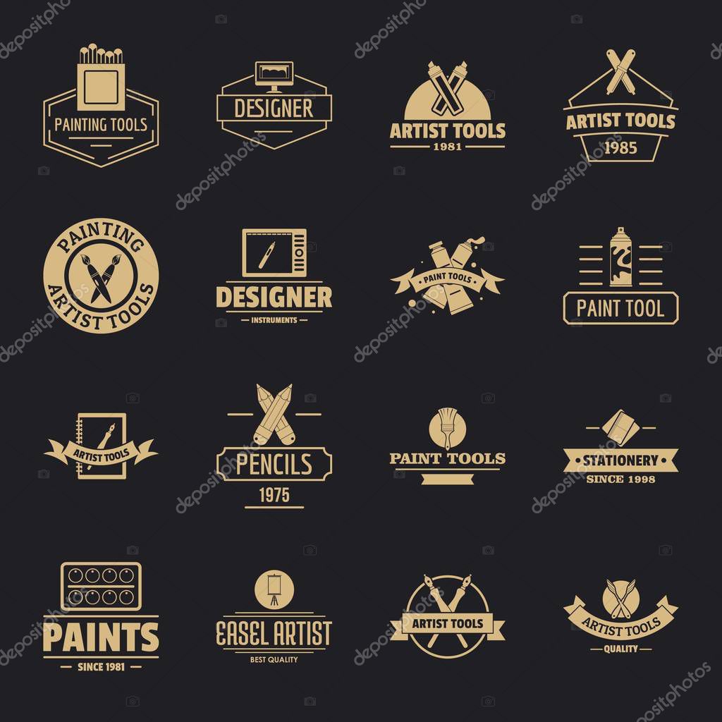 Artist tool logo icons set. Simple illustration of 16 artist tool logo vector icons for web