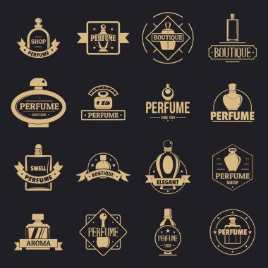 Parfüm şişeleri logo Icons set, basit tarzı