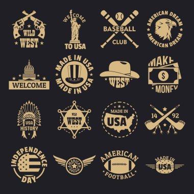 ABD logo vintage Icons set, basit tarzı