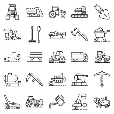 Ekipman Icon set tarım, anahat stili