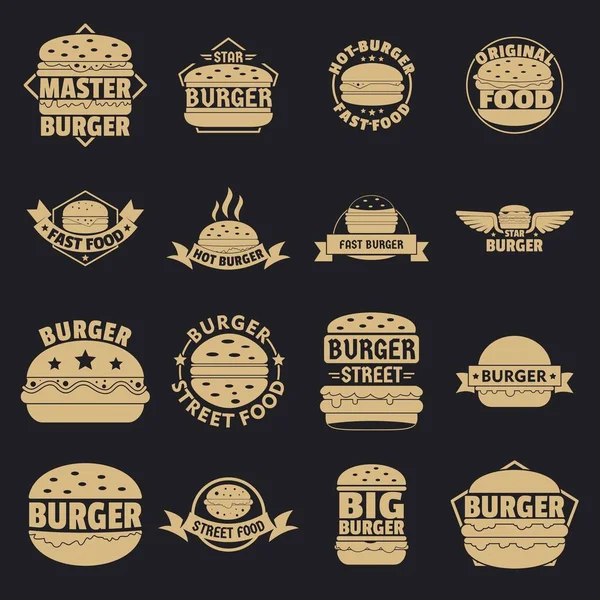 Набор значков логотипа бургера, простой стиль — стоковый вектор