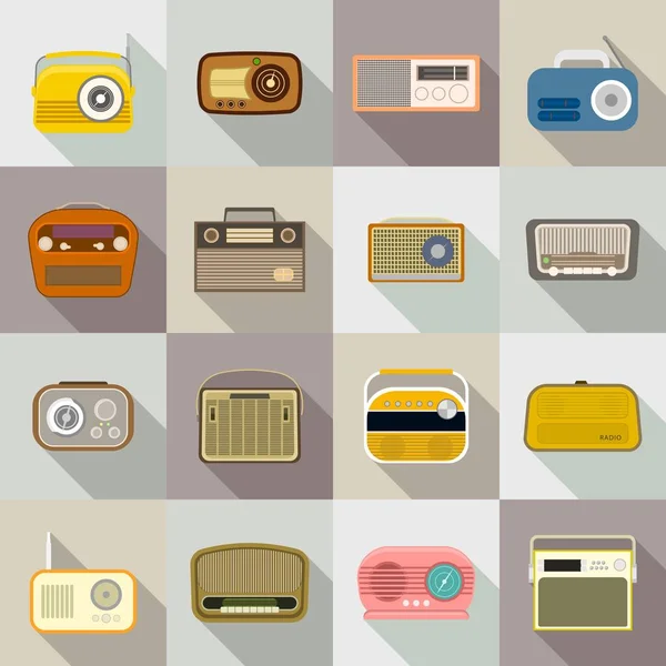 Radio icon set, flat style — Stock Vector