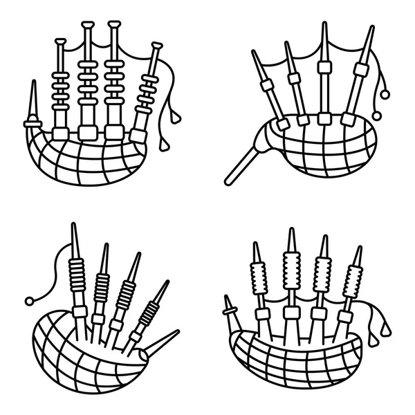 Ensemble d'icônes cornemuses, style contour — Image vectorielle