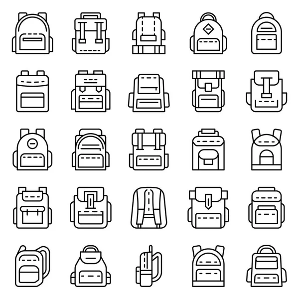 Backpack icon set, outline style — Stock Vector