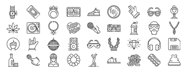 Hiphop icon set, outline style — Stock Vector