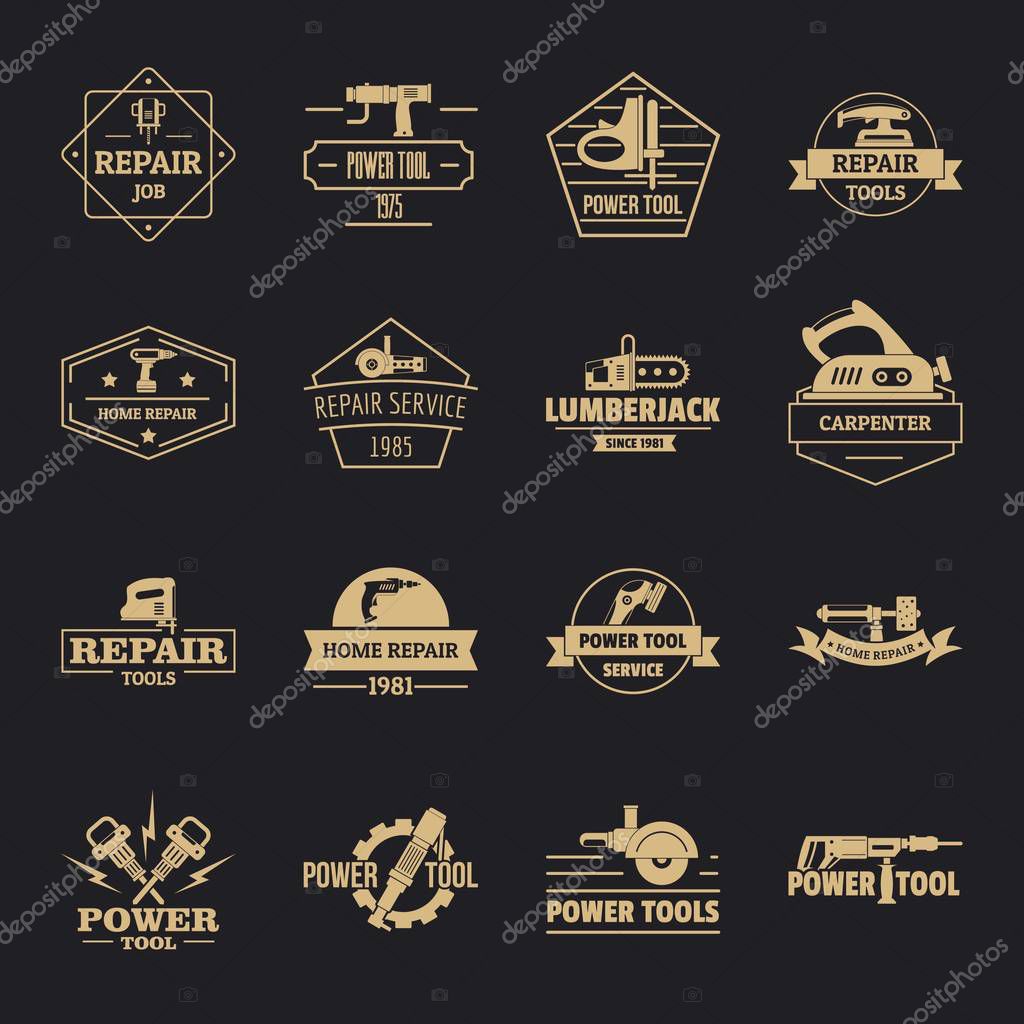Electric tools logo icons set. Simple illustration of 16 electric tools logo vector icons for web