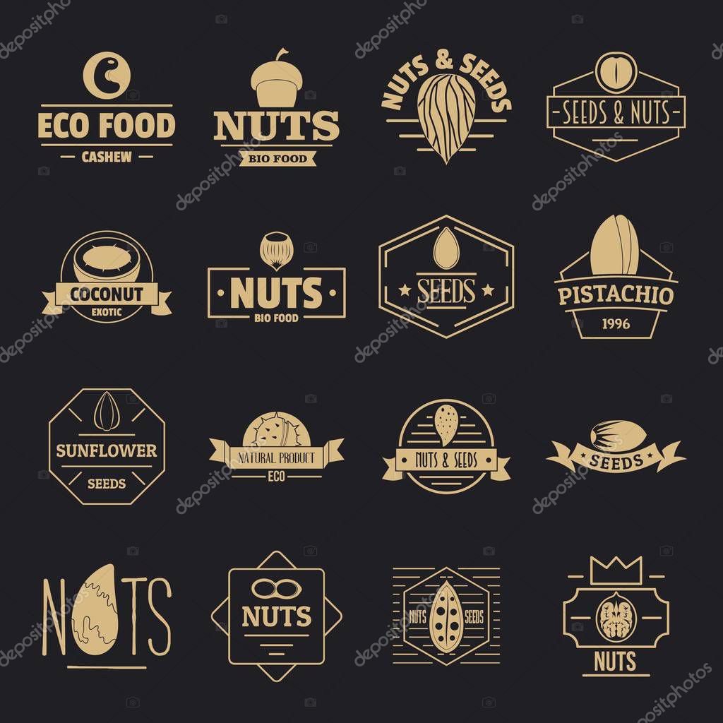 Nuts seeds logo icons set. Simple illustration of 16 nuts seeds logo vector icons for web