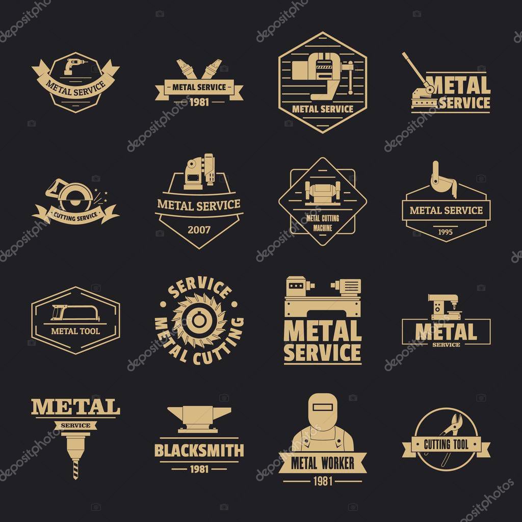 Metal working logo icons set. Simple illustration of 16 metal working logo vector icons for web