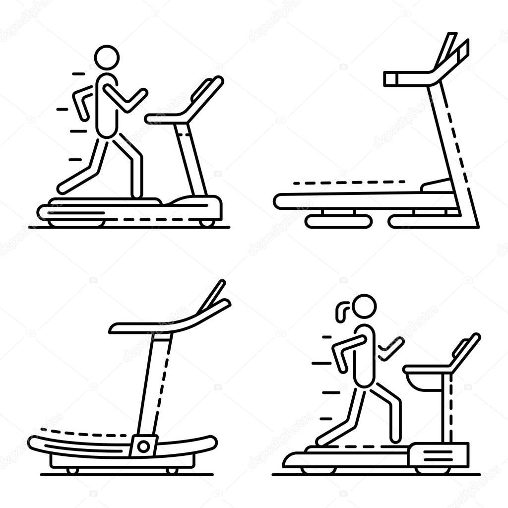 Treadmill icon set, outline style