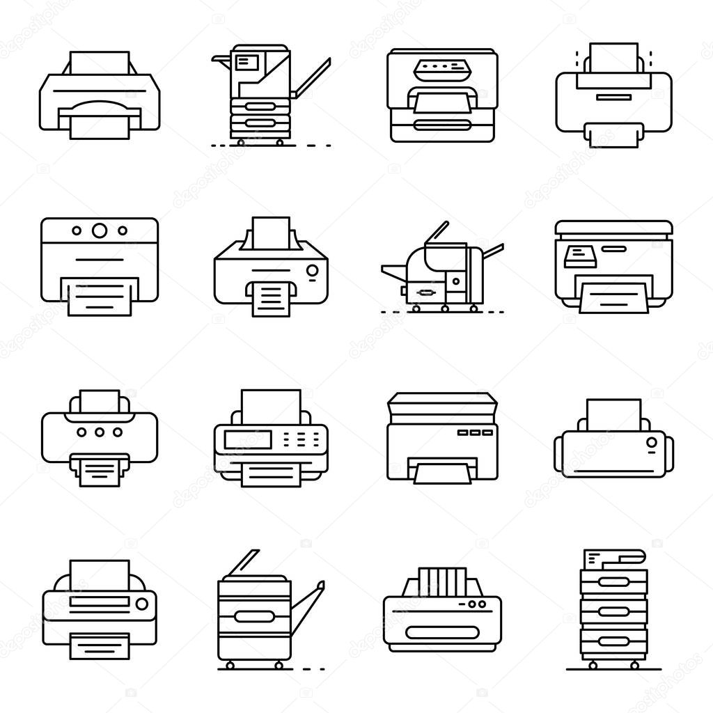 Printer icon set, outline style