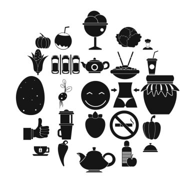 Vejetaryen Restoran Icons set, basit tarzı