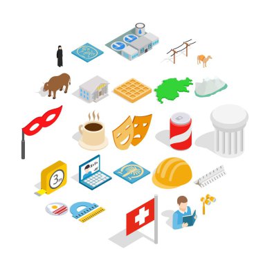 Mutlu bir hayat Icons set, izometrik stili