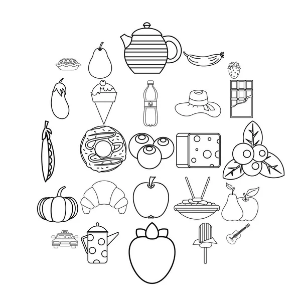 Conjunto de iconos de almuerzo, estilo de esquema — Archivo Imágenes Vectoriales