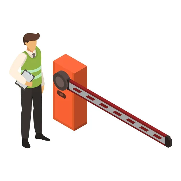 Valet man at barrier icon, isometric style — Stock Vector