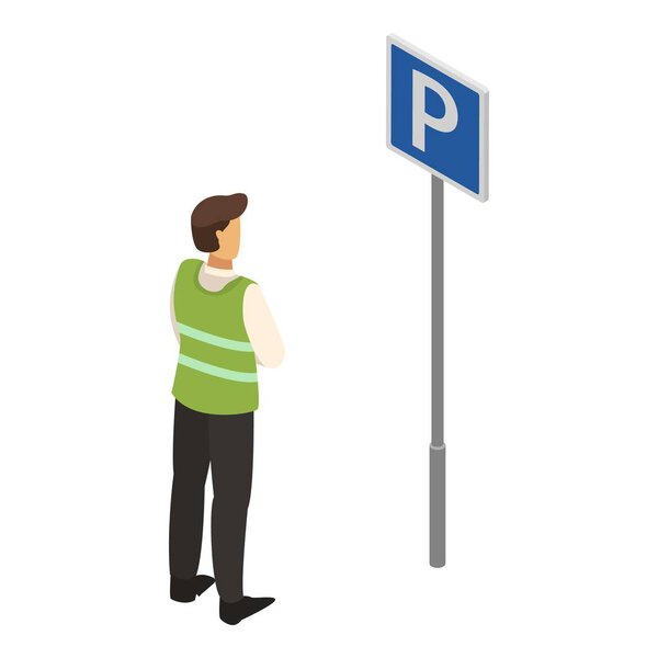 Valet man sign icon, isometric style