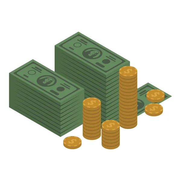 Bankovky a mince ikonu peníze, izometrický styl — Stockový vektor