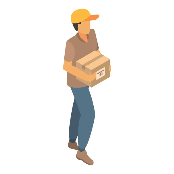 Ícone da caixa de entrega do homem, estilo isométrico — Vetor de Stock