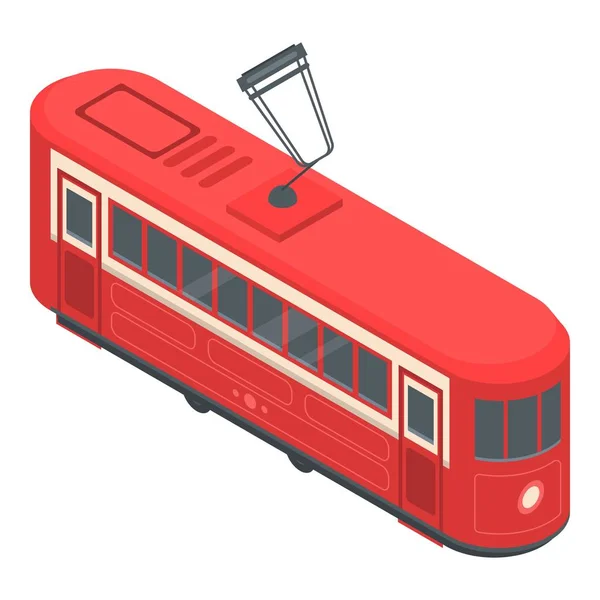 Икона красного трамвая в изометрическом стиле — стоковый вектор