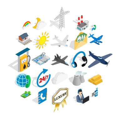 Uçak Icons set, izometrik stili