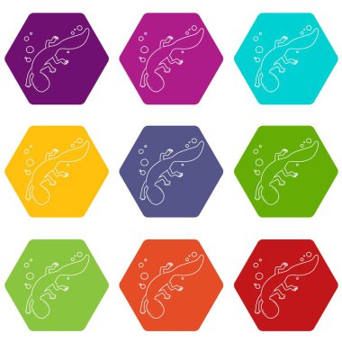 Kertenkele simgeler yüzme 9 vektör ayarla