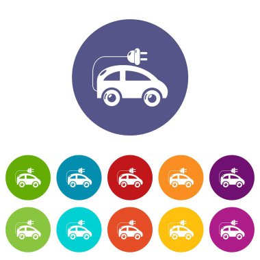 Modern elektrikli otomobil simgeler renk beyaz arka plan üzerinde herhangi bir web tasarımı için vektör ayarla