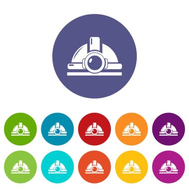 Vektör renk set madencilik kask simgeler