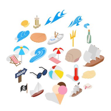 Plage Icons set, izometrik stili