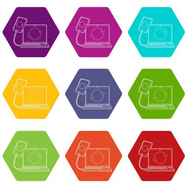 İşlem simgeler kümesi 9 vektör gadget'lar senkronize