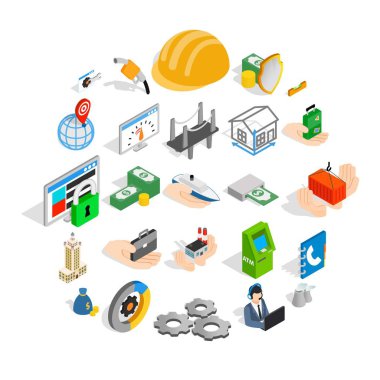 Sanayi şirketi Icons set, izometrik stili