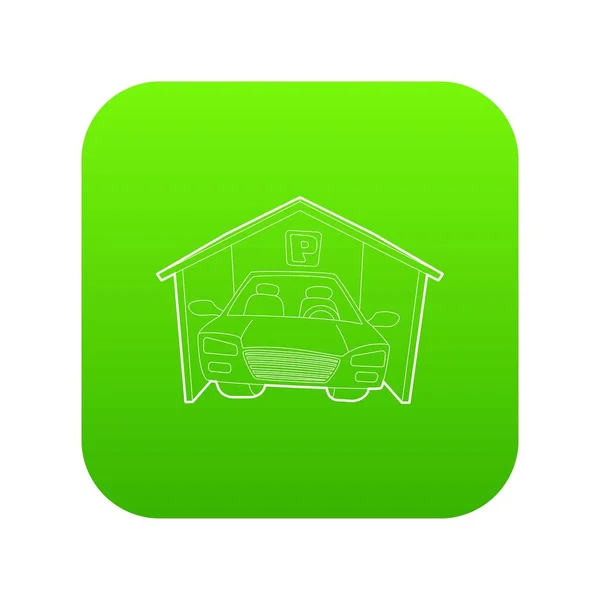 Covered aparcamiento icono verde vector — Vector de stock