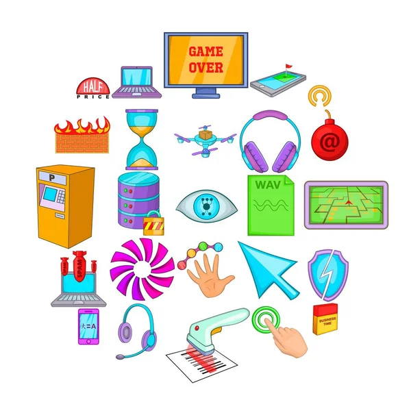 Set di icone di alfabetizzazione informatica, stile cartone animato — Vettoriale Stock