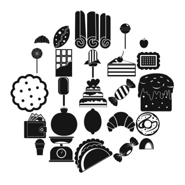 Dondurma salonu Icons set, basit tarzı