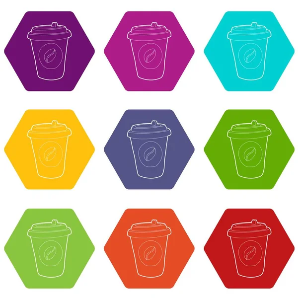 Пластиковая чашка кофе иконки набор 9 вектор — стоковый вектор