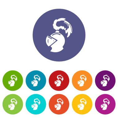 Warrior knight kask simgeler vektör renk ayarla