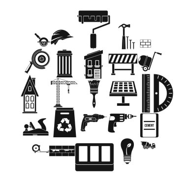 Bölge Icons set, basit tarzı inşaatı